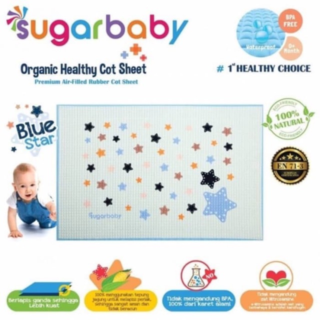 Sugar Baby Organic Healthy Cot Sheet / PERLAK KARET Size 90 x 60cm / Alas Ompol Karet