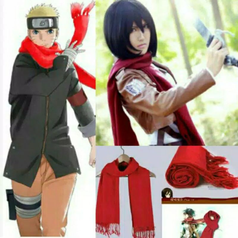 New ImporT Red Syal Ayano Mikasa Atack on Titan Syal Naruto the last