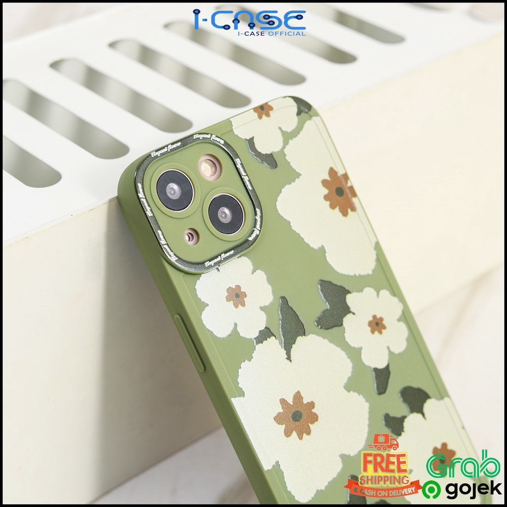 Soft Case Green Elegant Flowers Full Lens Cover For iPhone 7 8 SE 7+ 8+ X XR XS 11 12 13 Mini Pro Max