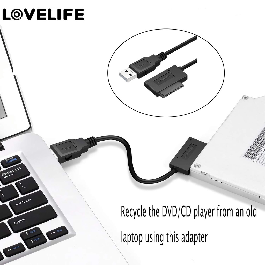 1pc Kabel Adapter Converter USB 2.0 Sata 13 Pin Untuk Laptop / Notebook / CD / DVD ROM Drive Slimline