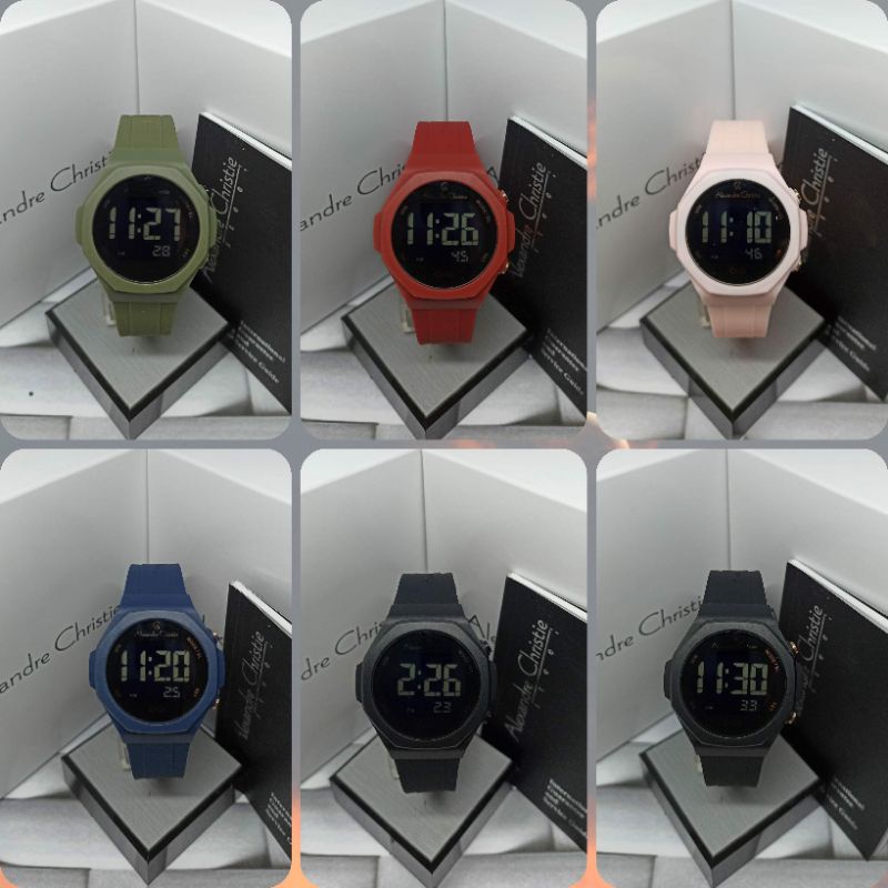 Jam Tangan Wanita Alexandre Christie Digital 9359 AC9359 AC 9359 AC Digi Tali Karet / Rubber