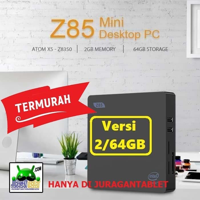 Mini PC Intel Z85 VGA HDMI Quadcore Z8350 2/32GB Windows 10 Wifi USB3 - Hitam MURAH