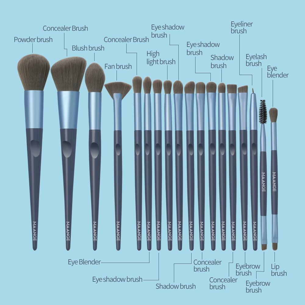 MAANGE 18 Pcs Pro Nylon Makeup Brushes Kit Kuas Perona Mata Bedak Perona Mata 5991