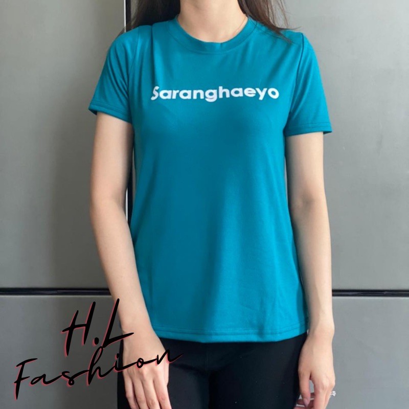 Kaos wanita leher bulat tangan model “Saranghaeyo”