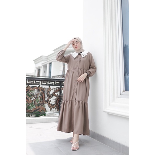 SADIYA MAXI - Gamis Dress Kerah Korea Polos (Ld 102 Pjg 132)