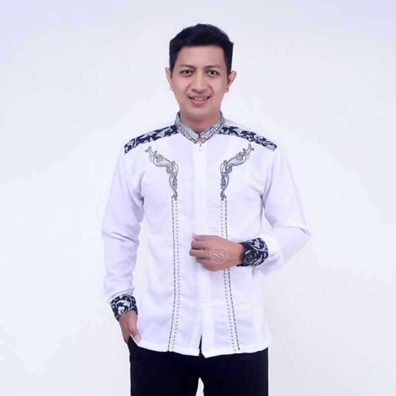 BAJU KOKO PUTIH MOTIF TENGAH BORDIL