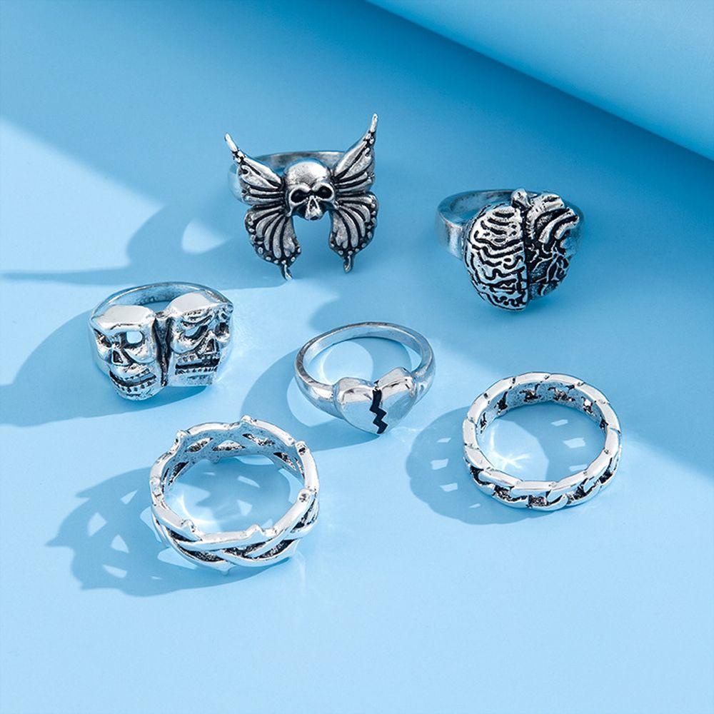 Needway Butterfly Set Cincin Minoritas Unik Vintage Fashion Pasangan Kepribadian Paduan Hadiah Hari Valentine Gaya Korea Jari Cincin