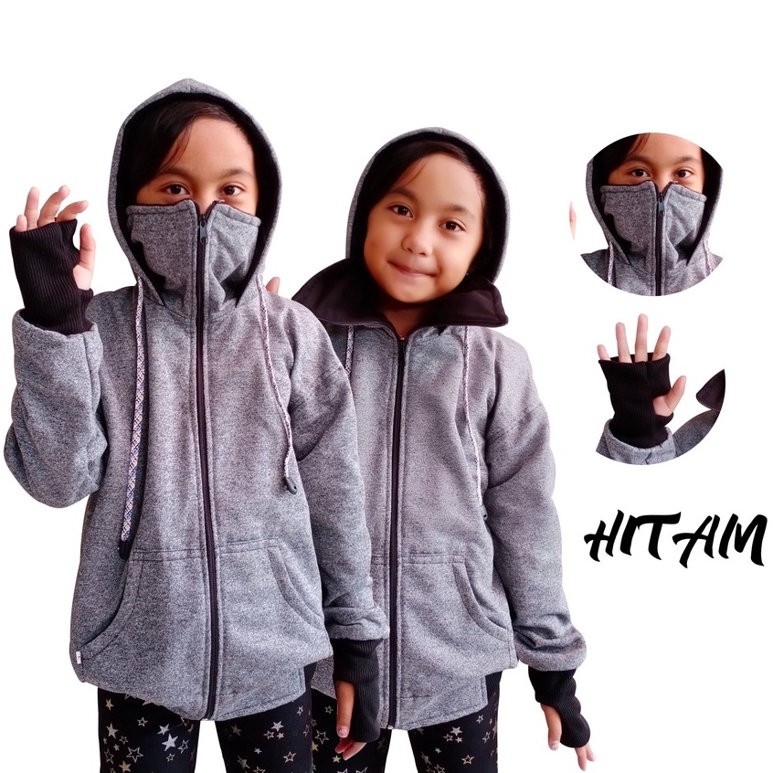 JAKET ANAK ZIPPER NINJA ROUNDHAND SWEATER HOODIE MOTIF POLOS KEKINIAN TERBARU BAHAN FLEECE TWOTONE USIA 2TAHUN SAMPAI 12TAHUN LAKI LAKI PEREMPUAN