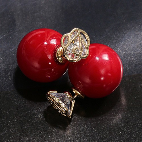 LRC Anting Tusuk Sweet Red Hollow Out Rose Flower Decorated Round Shape Design C57695