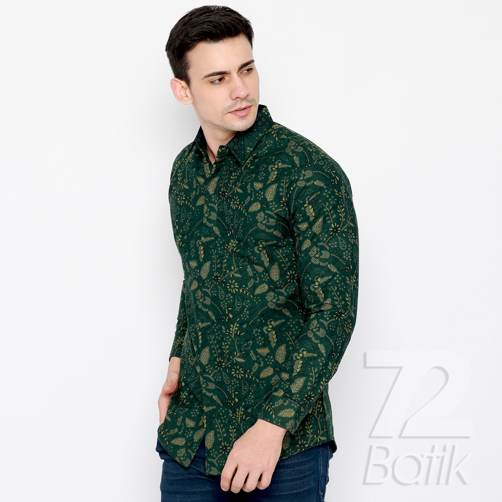 KEMEJA BATIK PRIA Slimfit Slim Fit Lengan Panjang Premium Warna Hijau Tua Ijo Kuning 728017 Cap 72 - Baju Kemeja Atasan Pakaian Setelan Batik Pria Cowok Laki Laki Remaja Keluarga Kantor Lengan Panjang Modern Slimfit Slim Fit Premium Kekinian