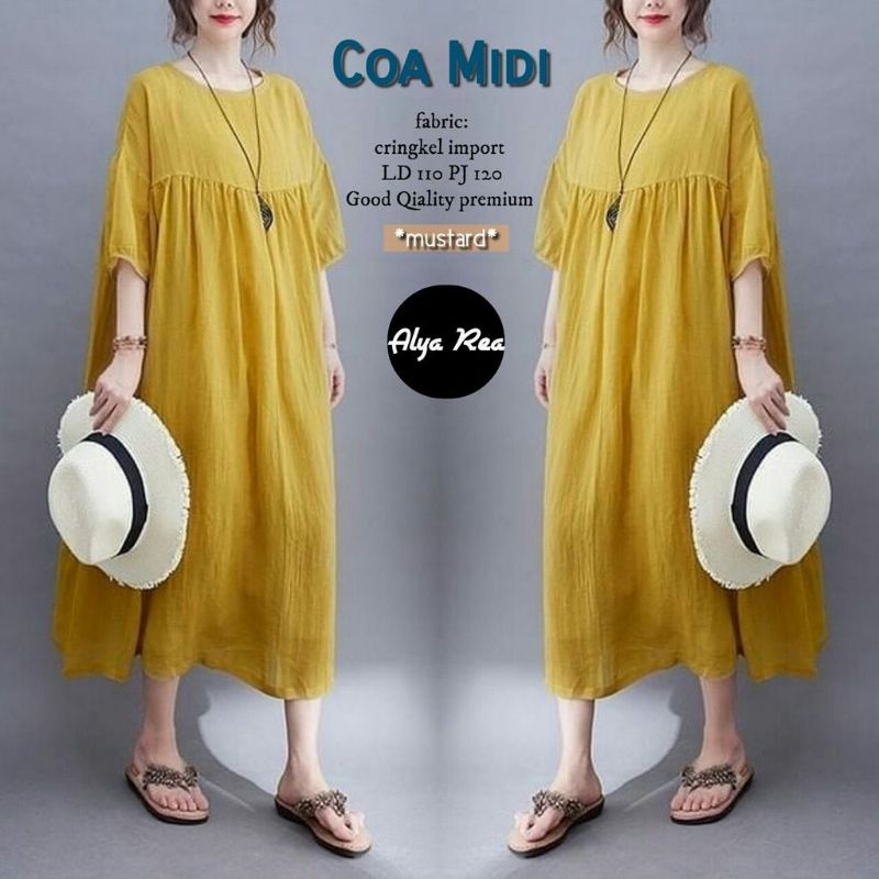 alya rea coa midi dress bahan cringkle