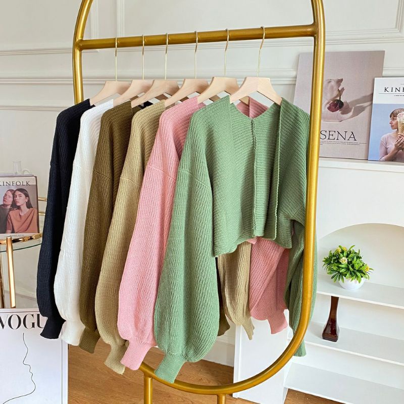 Cardi Balon Crop Rajut / Cardigan Rajut Wanita Crop