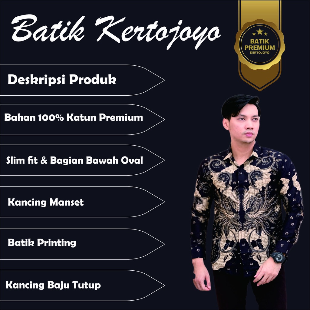 Kemeja Batik Pria Lengan Panjang slimfit slim fit Cowok Modern Batik Premium Batik Solo premium MTF8