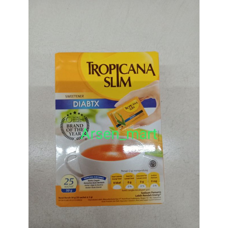 

TROPICANA SLIM SWEETENER DIABTX (isi 25sachet)TROPICANA SLIM SWEETENER DIABTX (isi 25sachet)