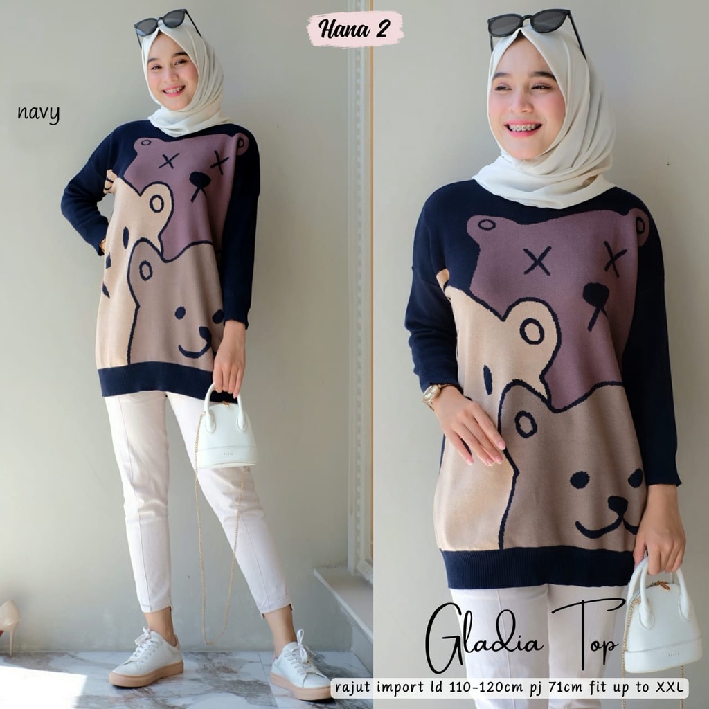 GLADIA TOP BLOUSE RAJUT MOTIF ORI HANA
