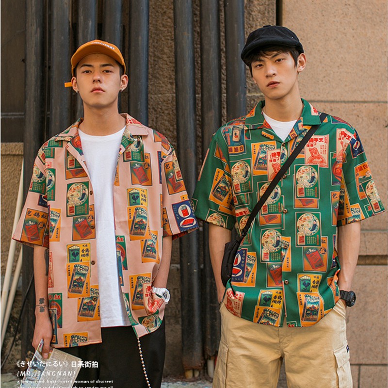 Dark Icon Vintage Hawaiian Shirt Men Turn-down Collar Street Men's Shirt Man Clothing