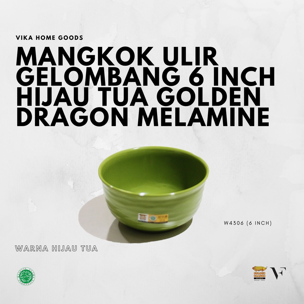 Mangkok Ulir Gelombang 6 Inch Hijau Tua Golden Dragon Melamine (W4306)