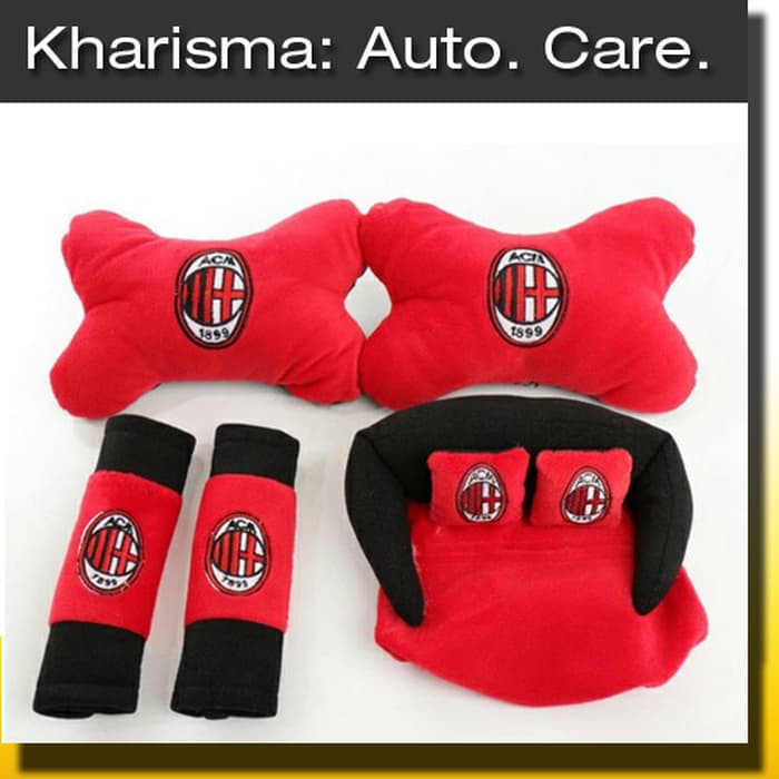 Car Set Tempat Tissue Bantal Mobil Leher Merah AC Milan 3 in 1  CS3