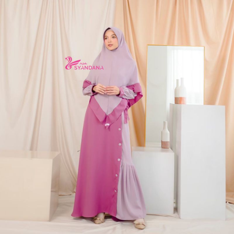 Halwa Dress Hijab Syandana Candy gamis set khimar pink dusty lavender baby milea