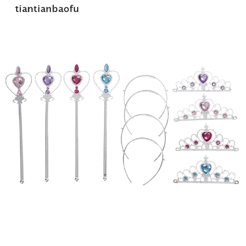 [tiantianbaofu] 1 set Crystal Girls Tiara Crown Princess Crown + Magic Wand Girls Hair Accessories Boutique