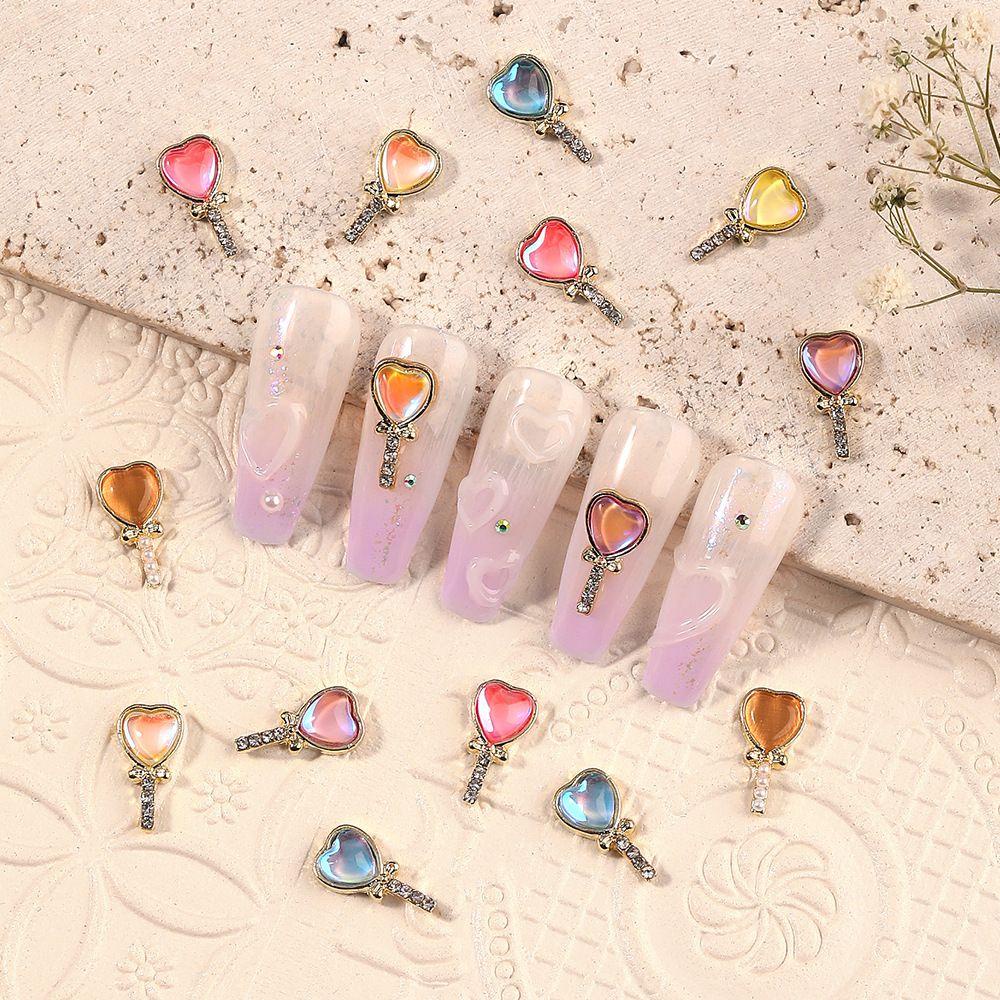 AUGUSTINA Agustinina Perhiasan Kuku Kristal Wanita Resin Manciure|Color 3D Nail Charm Glitter Hiasan Kuku Aksesoris Kuku Hati