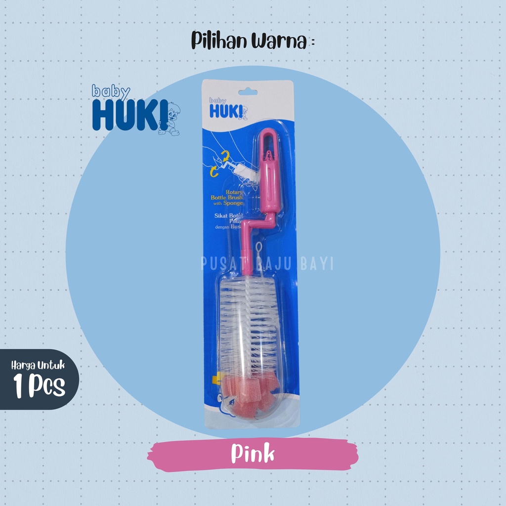 Baby Huki Rotary Bottle Brush And Nipple Brush / Sikat Botol Putar Huki dengan SPONGE