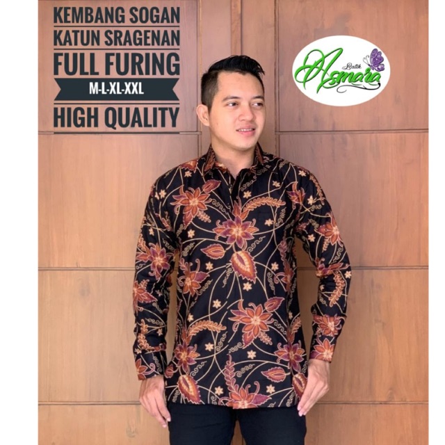 BATIK PRIA KEMBANG SOGAN LAPIS FURING KATUN HALUS SRAGENAN SIZE M-XXL HIGH QUALITY