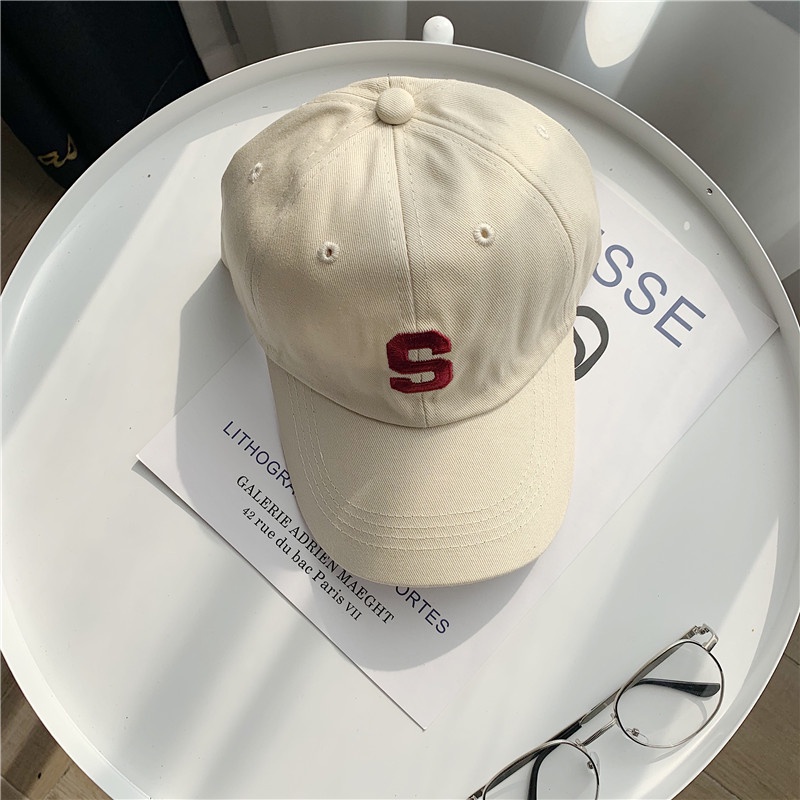 Soft Top S Letter Embroidery Baseball Cap Retro Casual Sun Protection Hip Hop