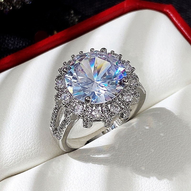 Cincin Kawin / Tunangan Cubic Zirconia Bulat Besar Mewah Untuk Wanita