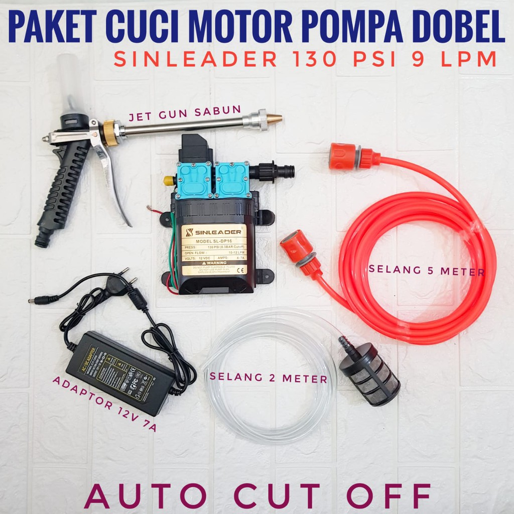 PAKET CUCI MOTOR DOUBEL PUMP POMPA SINLEADER 12V 7AMPERE