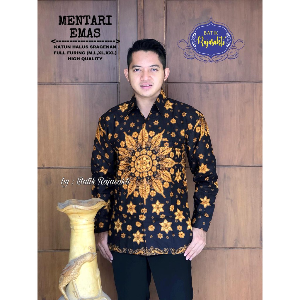 MENTARI EMAS RAJASAKTI KEMEJA BATIK SOLO PRIA LENGAN PANJANG LAPIS FURING ATASAN BATIK PREMIUM MODERN KATUN HALUS BAHUWIRYA  BANAMITRA BANAMITRA PUTIH BANGSAWAN BAYU PUTRA BERLIAN BIRU BHARATAYUDA BIMASENA BIRENDRA BIRU INDAH BRAHMAKERTA BRAHMAKERTA MERAH