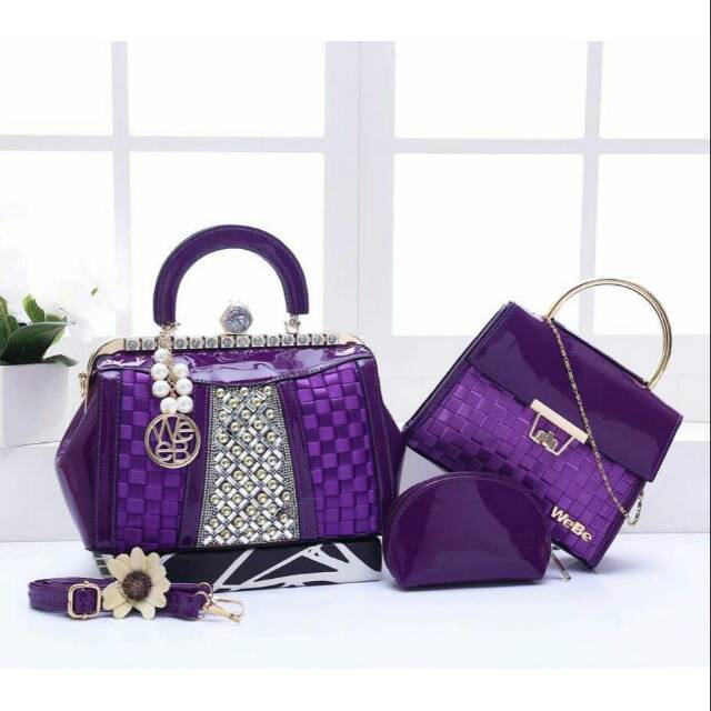 New Webe Diamond Swarovski 6016# set 3in1 Tas Import Tas Wanita Tas Fashion Tas Pesta