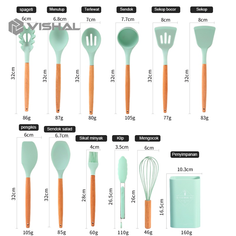 VISHAL 12pcs Kitchen Set Spatula Masker Alat Dapur Spatula Silikon Tahan Panas Peralatan Masak