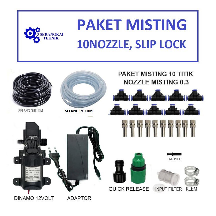 Paket A - Misting / Kabut/ Embun 10 Titik Nozzle Slip Lock