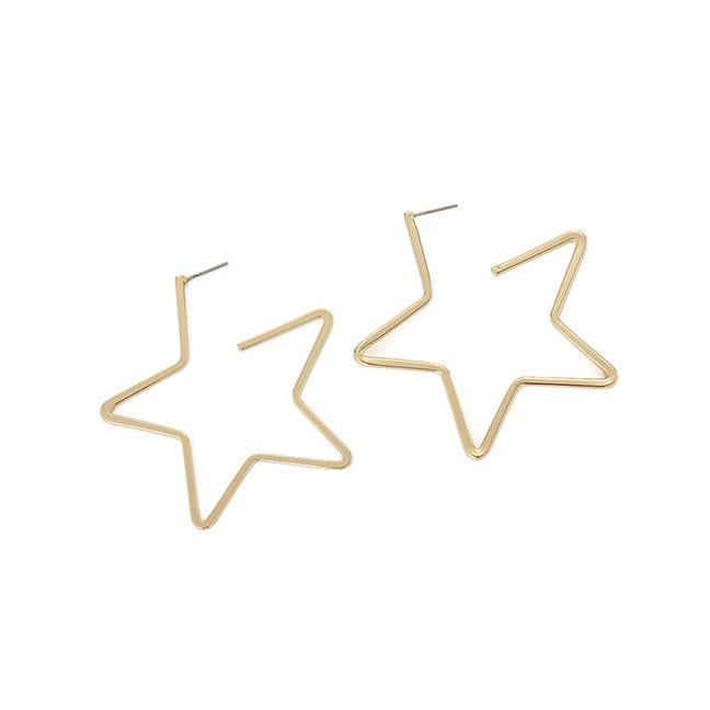 LRC Anting Tusuk Fashion Hollow Gold Pentagonal Openwork Metal Earrings F69234