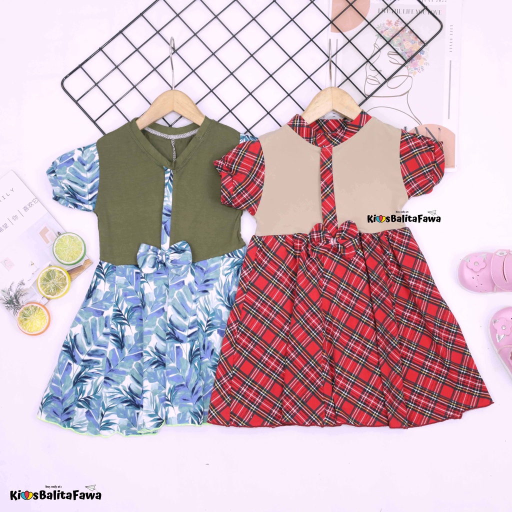 Dress Jasmine size 2-3 Tahun / Dres Lengan Balita Anak Perempuan Murah Baju Pita Adem Motif Grosir