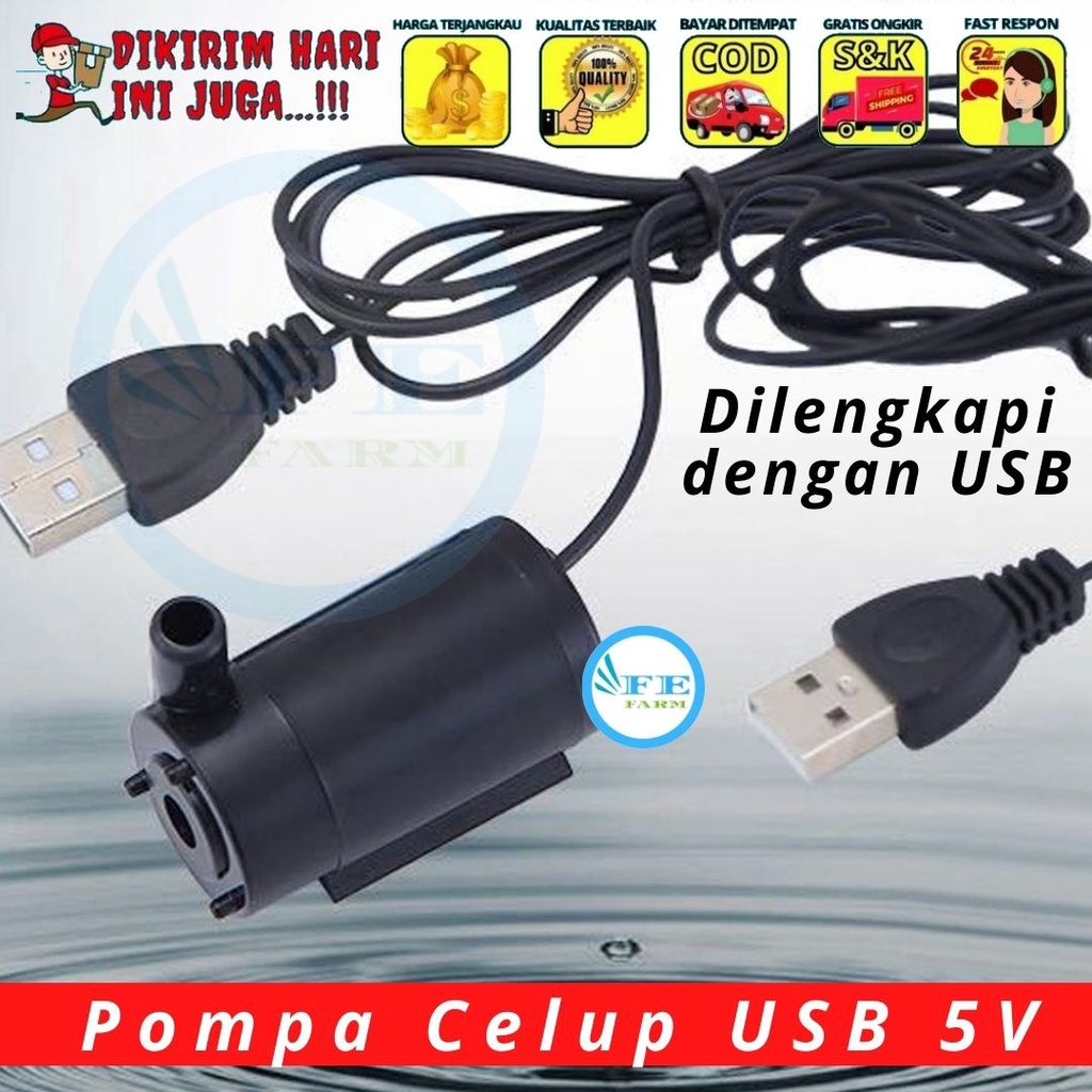 Pompa Air Submersible Mini Warna Hitam Dengan Kabel USB FEFARM
