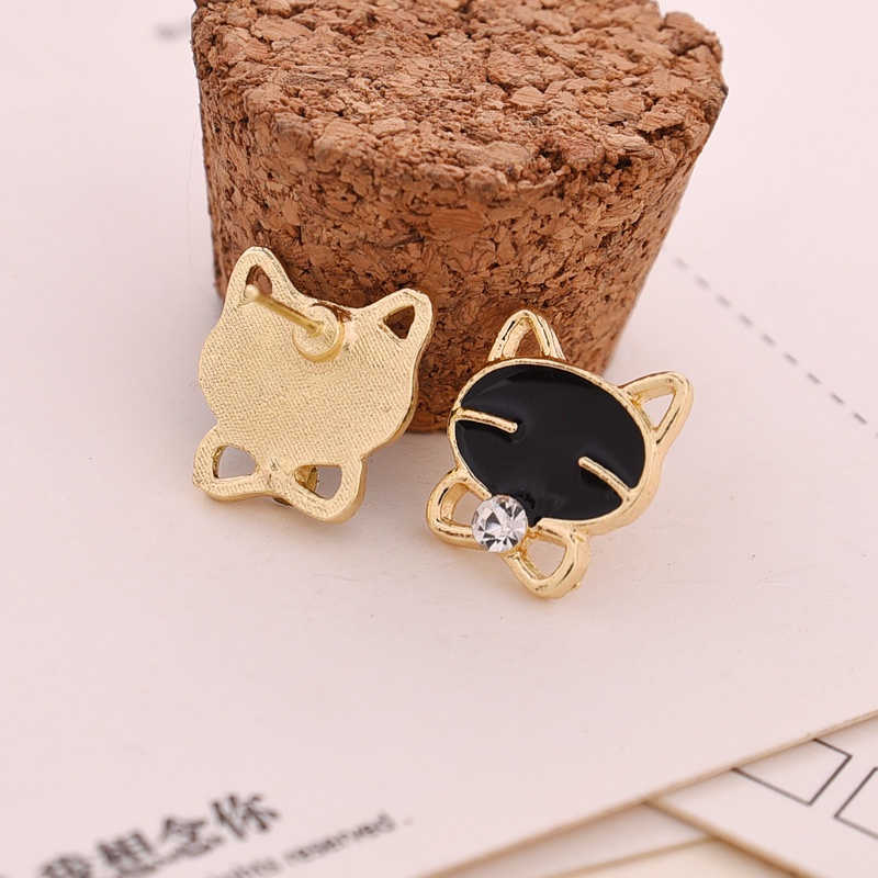 Anting Tusuk Lapis Emas Desain Pita / Kucing / Bunga Hias zircon / Mutiara Untuk Wanita