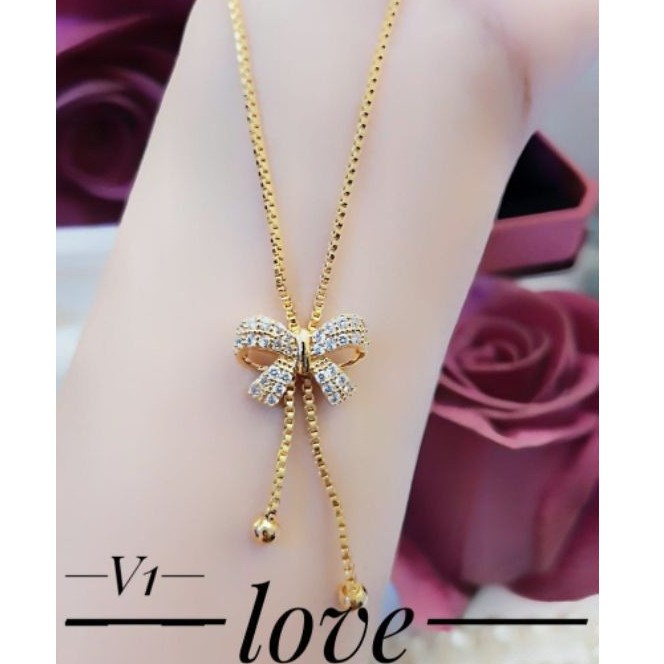 (SEP) TERMURAH Set Perhiasan Lapis Emas Xuping Kalung Serut Pita Ribbon Permata Gold Mewah Titanium