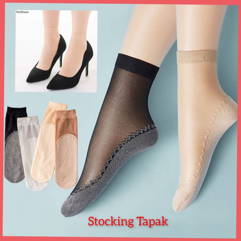 ITBEL - Kaos Kaki Cewek Tipis Seperti Stocking Warna Kulit dan Hitam Kaus Kaki Stoking Semata Kaki M