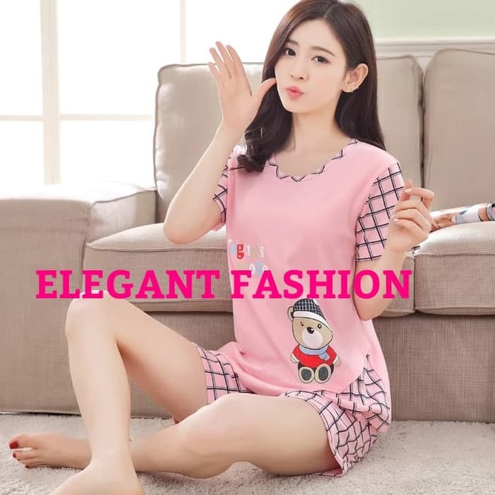 Promo BAJU TIDUR PIYAMA KAOS SETELAN PENDEK WANITA CEWEK IMPORT VOGUE BEAR Bagus
