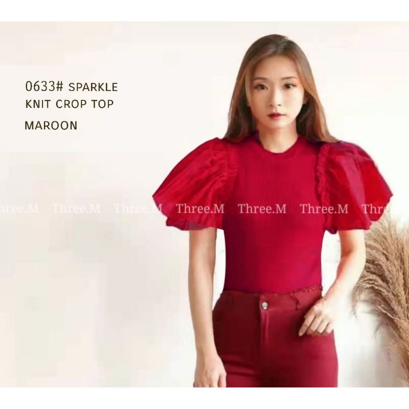 MDLV ~ 0633 Pdk Sparkle Top Knit Sparkle Top Atasan Rajut Combi Organza Blouse Rajut Blouse Import Blouse Rajut Best Seller Atasan Rajut Fashion Import