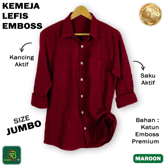 Kemeja Pria Lengan Panjang LEFIS JUMBO Katun EMBOSS Size M - XXL / 26940 26942 26944 26946