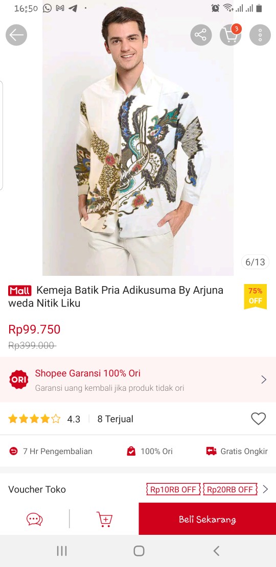 Arjuna Weda Kemeja Batik Sawat Daun Hati - Merah