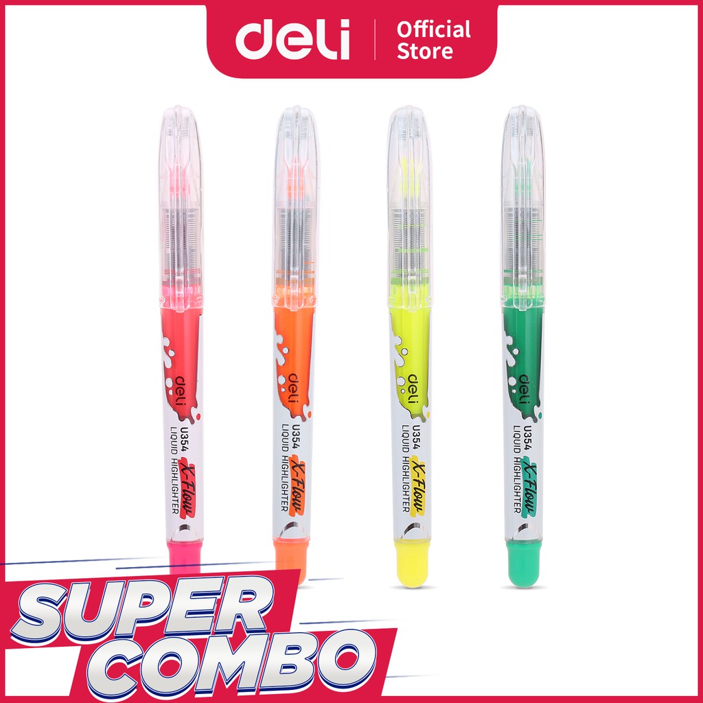 

Deli Highlighter 4 Warna/Set, Tip 1-5mm dengan Klip Pena EU354