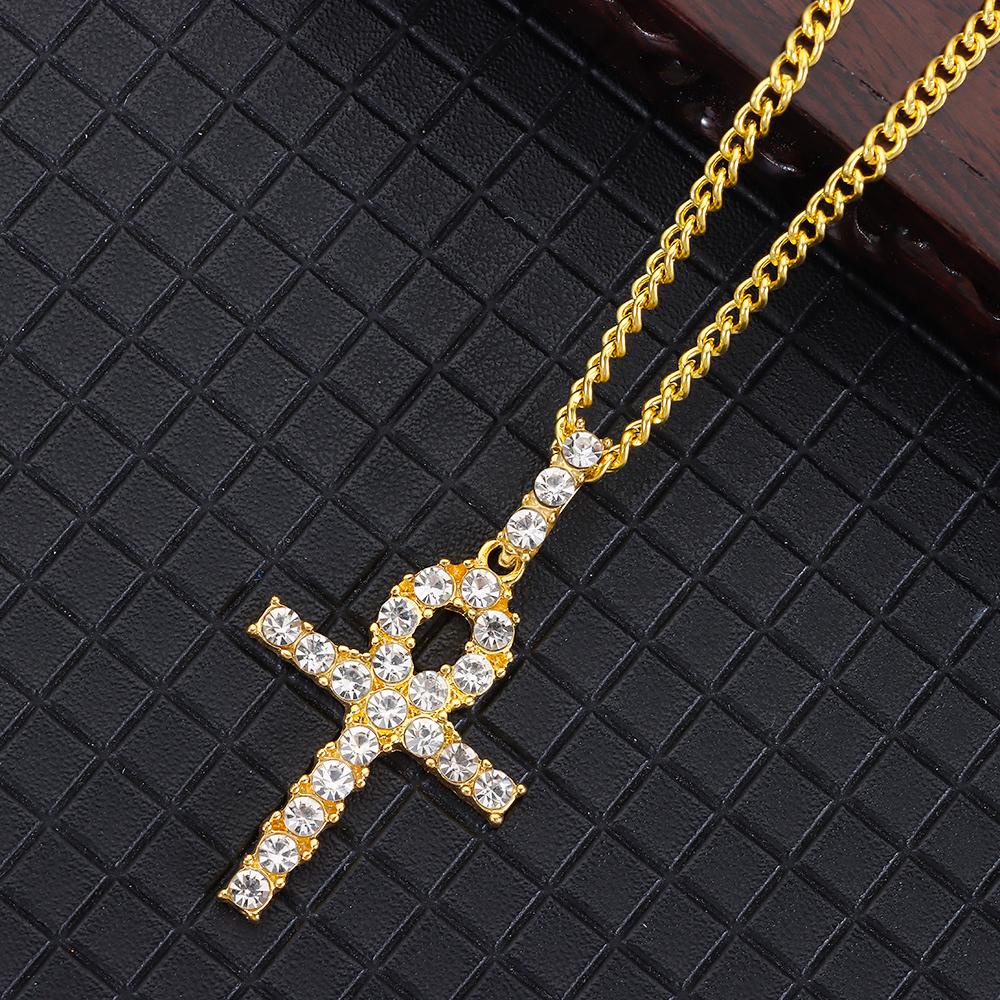 ANKER Kalung Rantai Liontin Salib Bahan Alloy Hias Berlian Imitasi Gaya Hip Hop Untuk Pria