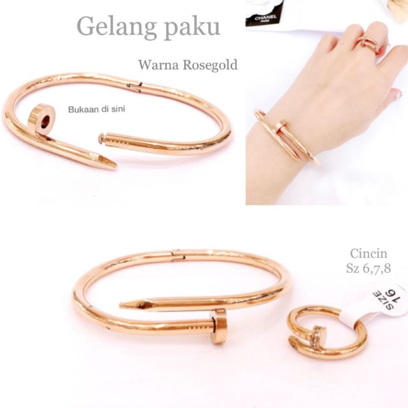 Gelang Cincin Titanium Asli Rosegold carrtierx Paku Premium Quality Anti karat anti alergi Stainless steel ori T828