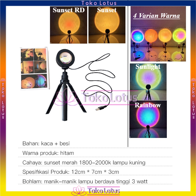 Lampu sunset+Tripot mini Led Motif Rainbow SunsetRD Sunset Sun Untuk foto aestetik [Bisa Bayar COD]