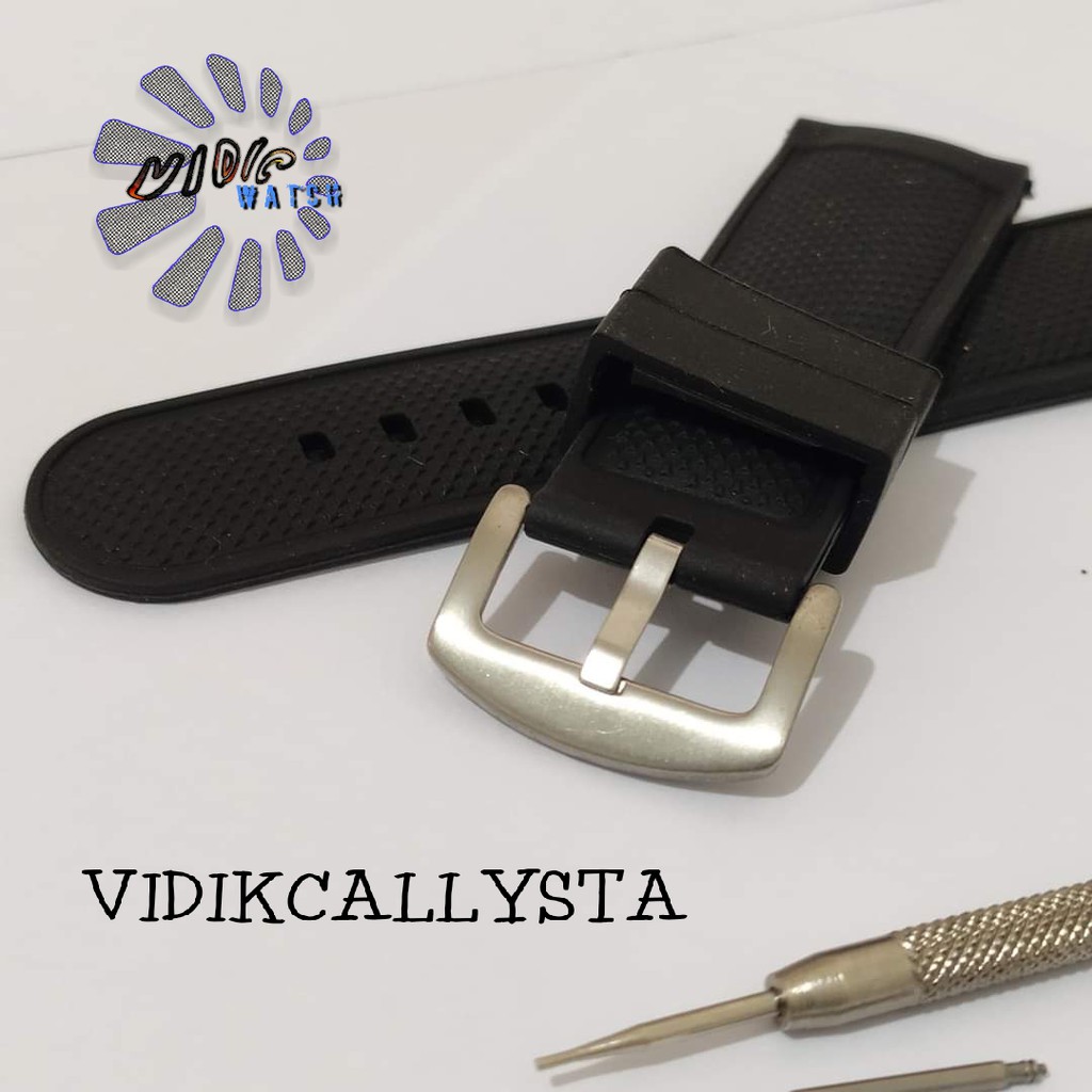 STRAP TALI JAM TANGAN KARET RUBBER WATCH BREZZA 24MM HITAM SILVER 24 MM