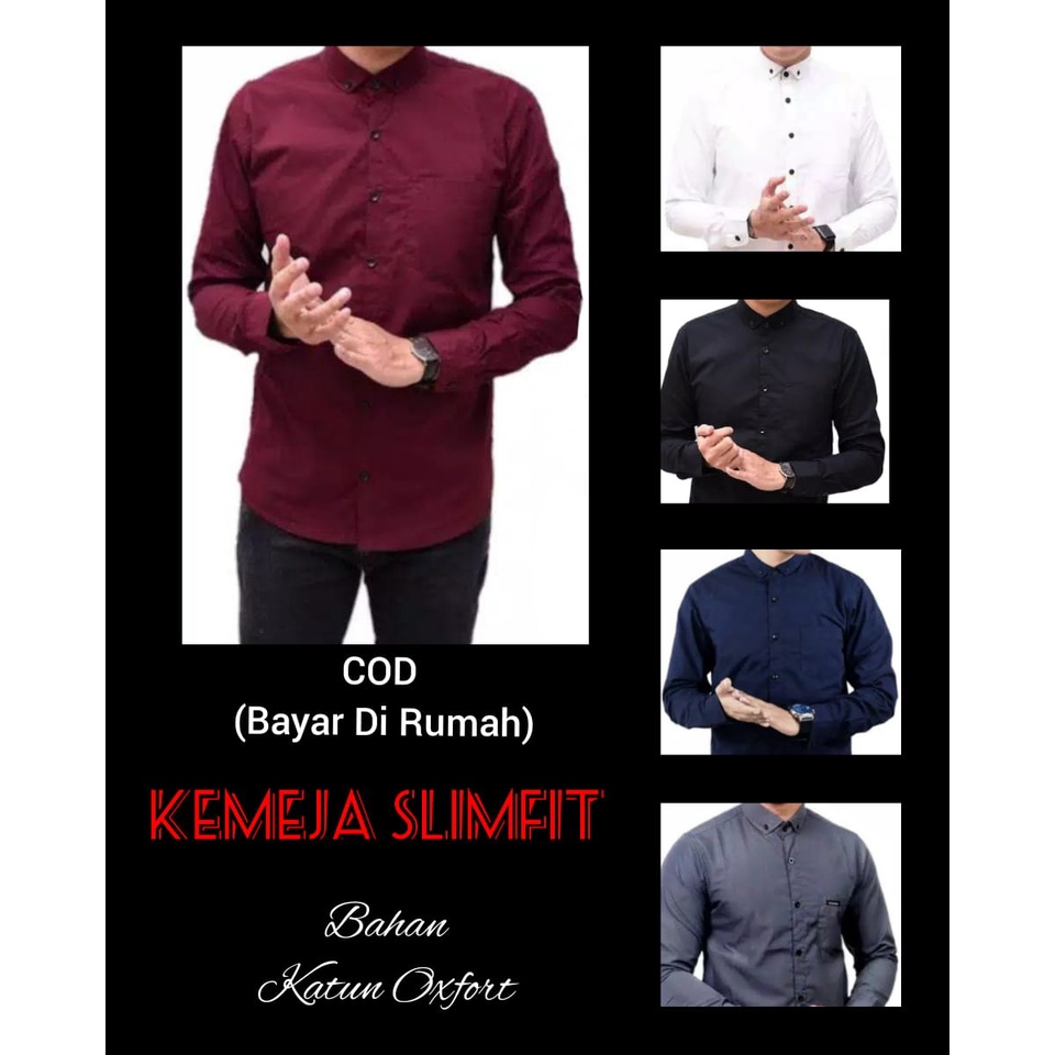 Terhitz &amp; Terwuwu Kemeja Polos Pria Slimfit Panjang, kemeja panjang pria cowok gantlemen cowok biru navy dongker polos formal kantor